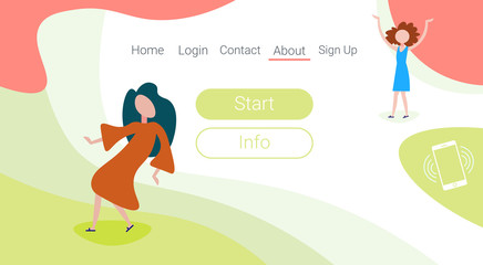 casual woman couple dancind gesture standing pose background female cartoon character full length horizontal flat vector illustration