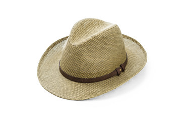 Vintage straw hat for man on white background, including clipping path