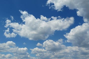 Naklejka na ściany i meble Beautiful sky view with big fluffy clouds, natural background 