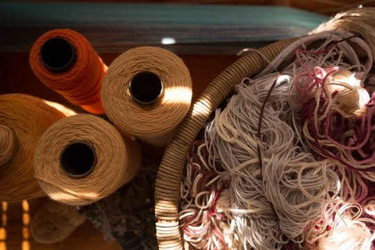 Close up of silk threads in shop