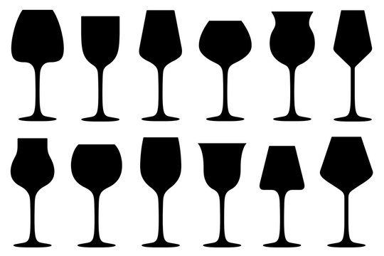 Set of different wine glasses isolated on white