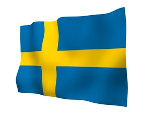 The flag of Sweden. Official state symbol of the Kingdom of Sweden. A blue field with a yellow Scandinavian cross that extends to the edges of the flag. 3d illustration