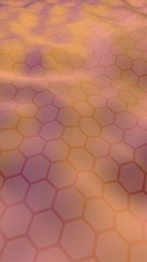 Colorful honeycomb with a gradient color on a light background. Perspective view on polygon look like honeycomb. Wavy surface. Isometric geometry. 3D illustration