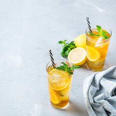 Lemon mint iced tea cocktail refreshing drink for summer days