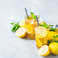 Lemon mint iced tea cocktail refreshing drink for summer days