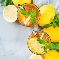 Lemon mint iced tea cocktail refreshing drink for summer days