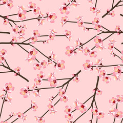 Momo Peach Flower Blossom Seamless on Pink Background