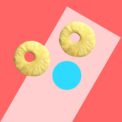 pineapple slices on graphic background, minimal pastel colors