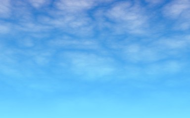 The bright sky in the morning. Blue sky background with white clouds. Cumulus white clouds in the clear blue sky. 3D illustration
