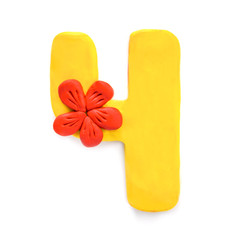 Number four 4 of yellow plasticine