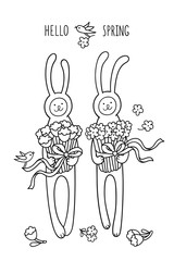 Hello spring. Set of hand drawn characters and graphic elements for spring season design.