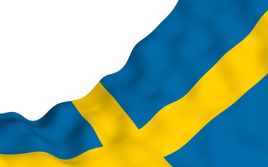 The flag of Sweden. Official state symbol of the Kingdom of Sweden. A blue field with a yellow Scandinavian cross that extends to the edges of the flag. 3d illustration