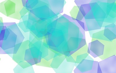Multicolored translucent hexagons on white background. Green tones. 3D illustration