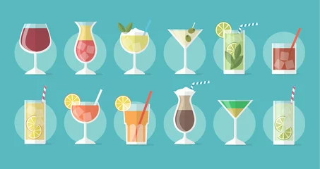 Foto op Plexiglas Cocktail collection in flat style - set of illustrations with different drinks and cocktails © Biscotto Design
