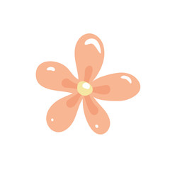 Cute flat pink flower glossy icon isolated on white. Hand-drawn cartoon design in bright pastel colors for stickers, labels, tags, gift wrapping paper.