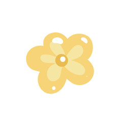 Cute flat yellow flower glossy icon isolated on white. Hand-drawn cartoon design in bright pastel colors for stickers, labels, tags, gift wrapping paper.