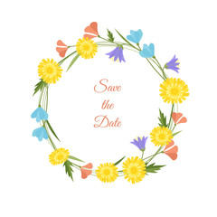 Spring flowers wreath vector illustration. Wedding design template
