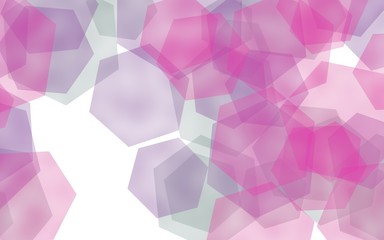 Multicolored translucent hexagons on white background. Pink tones. 3D illustration