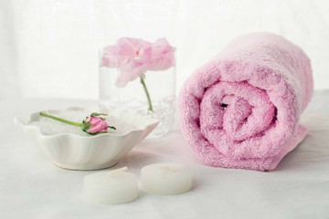Beautiful composition of spa treatment on white background. Concept of relax, wellness and mindfulness.
