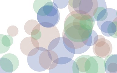 Multicolored translucent circles on a white background. Green tones. 3D illustration