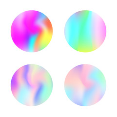 Hologram abstract backgrounds set. Futuristic Gradient backdrop with hologram. 90s, 80s retro style. Iridescent graphic template for brochure, flyer, poster, wallpaper, mobile screen.