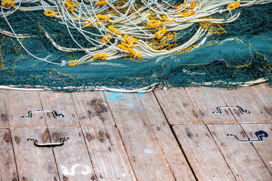 Heaps of  blue fishing nets