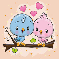 Two Cute Birds is sitting on a branch