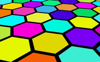 Honeycomb multi-colored. Perspective view on polygon look like honeycomb. Wavy surface. Isometric geometry. 3D illustration