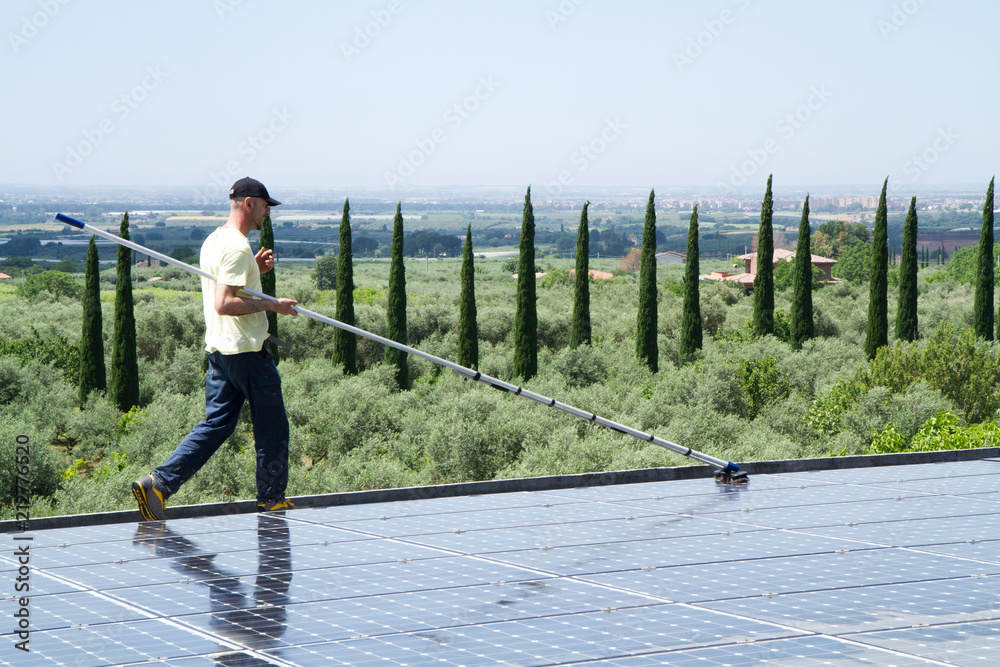 Wall mural washing and cleaning photovoltaic panels