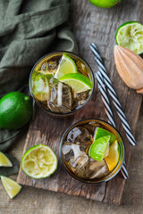 Cuba libre or long island iced tea alcohol cocktail drink