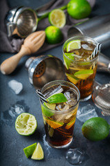 Cuba libre or long island iced tea alcohol cocktail drink