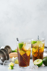 Cuba libre or long island iced tea alcohol cocktail drink