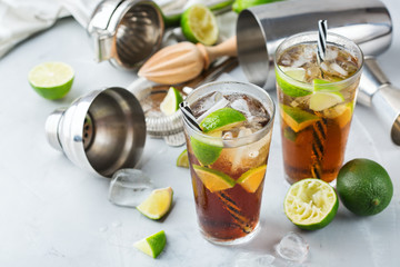 Cuba libre or long island iced tea alcohol cocktail drink