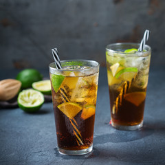 Cuba libre or long island iced tea alcohol cocktail drink