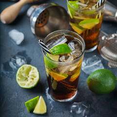 Cuba libre or long island iced tea alcohol cocktail drink