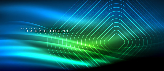 Neon glowing lines, magic energy space light concept, abstract background wallpaper design