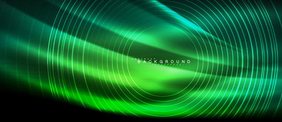 Neon glowing lines, magic energy space light concept, abstract background wallpaper design