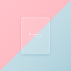 Transparent vertical vector matte glass shape. Geometric abstract translucent plastic rectangle material flat design element on colorful minimalistic background.