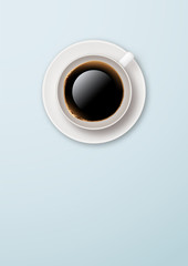 Minimalistic vector poster with cup of fresh coffee with copyspace