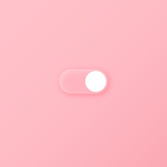 Transparent minimalistic clean vector on/off toggle switch button template on tender pink background
