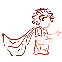 Cheerful curly child in a cloak, movement