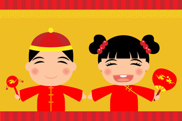 boy and girl on chinese new year 