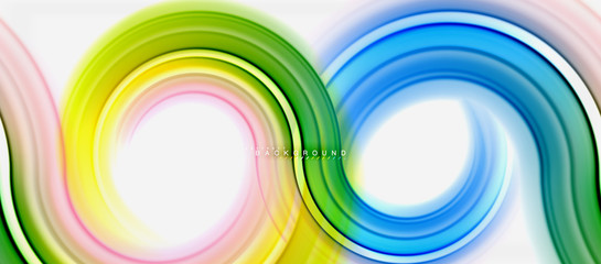 Rainbow fluid color line abstract background - swirl and circles, twisted liquid colours design, colorful marble or plastic wavy texture backdrop, multicolored template for business or technology