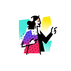 Illustration of a fashionable girl. Businesswoman. Icon abstract, housewife, woman. Logo of the song contest. Illustration for a clothing store. A symbol for the studio. Mascot.