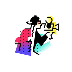 Illustration of the operator, director. Icon of a man with a movie camera. Man of visual art.  Logo for the studio. Sound technician. Abstract picture. A bright image for the studio.
