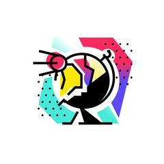 Illustration of a globe. Flat icon, logo. Illustration Planet earth for a site, poster, postcard. Image is isolated on white background. A flying satellite around the earth.