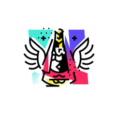 Obraz premium Logo, a girl in a national fashionable suit. Icon of an enic costume. Illustration of a girl with wings. Symbol, company logo or studio.