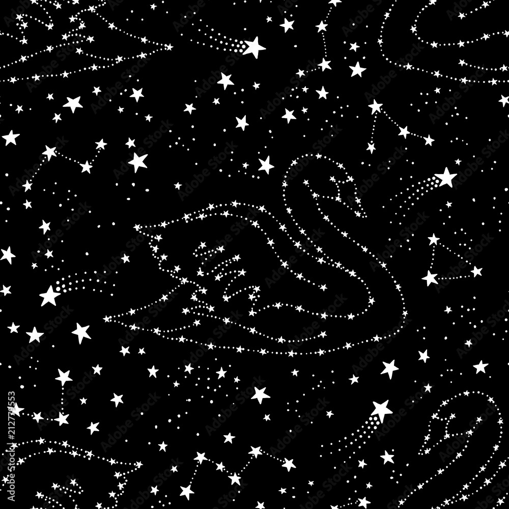 Canvas Prints seamless pattern with cygnus swan, constellations and stars