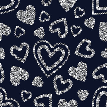 Sparkle seamless pattern with silver sequins hearts