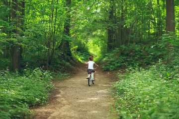 girl bicycle / little baby girl on a bicycle in a summer park